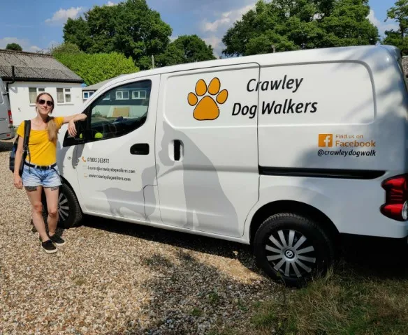 Lauren with the Crawley Dog Walkers van